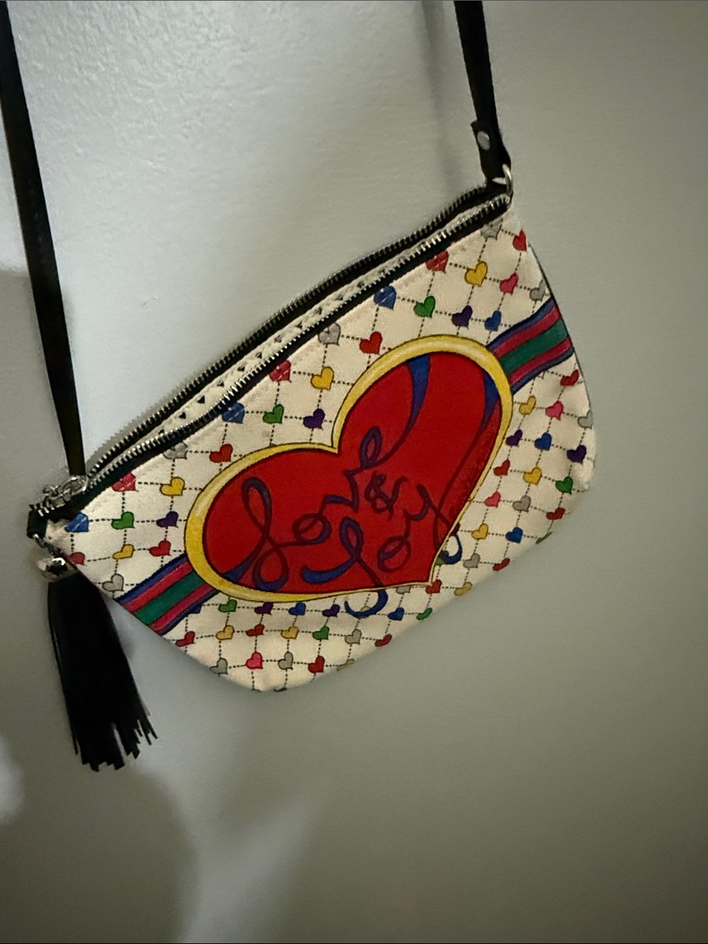 Brighton Cream Crossbody Bag with Red Heart and Black Tassel - Picture 3 of 7
